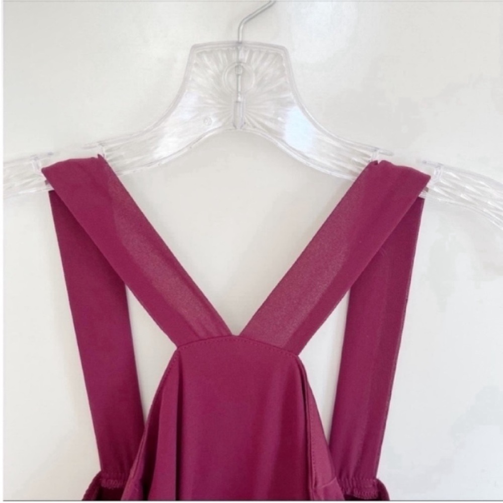 Lulu's Forevermore burgundy skater dress mini halter semi sheer lined - Picture 5 of 9